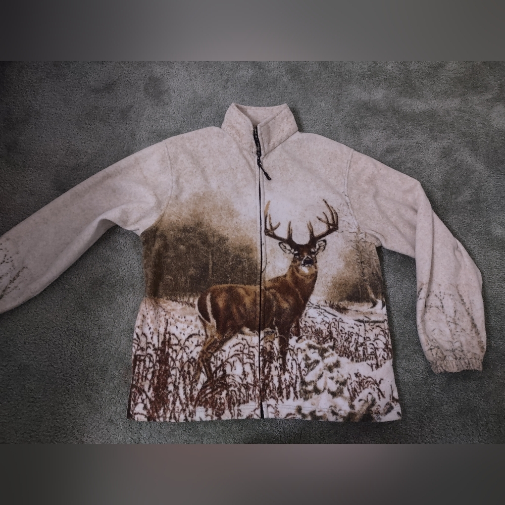 Deer Print Fleece Jacket Size M
